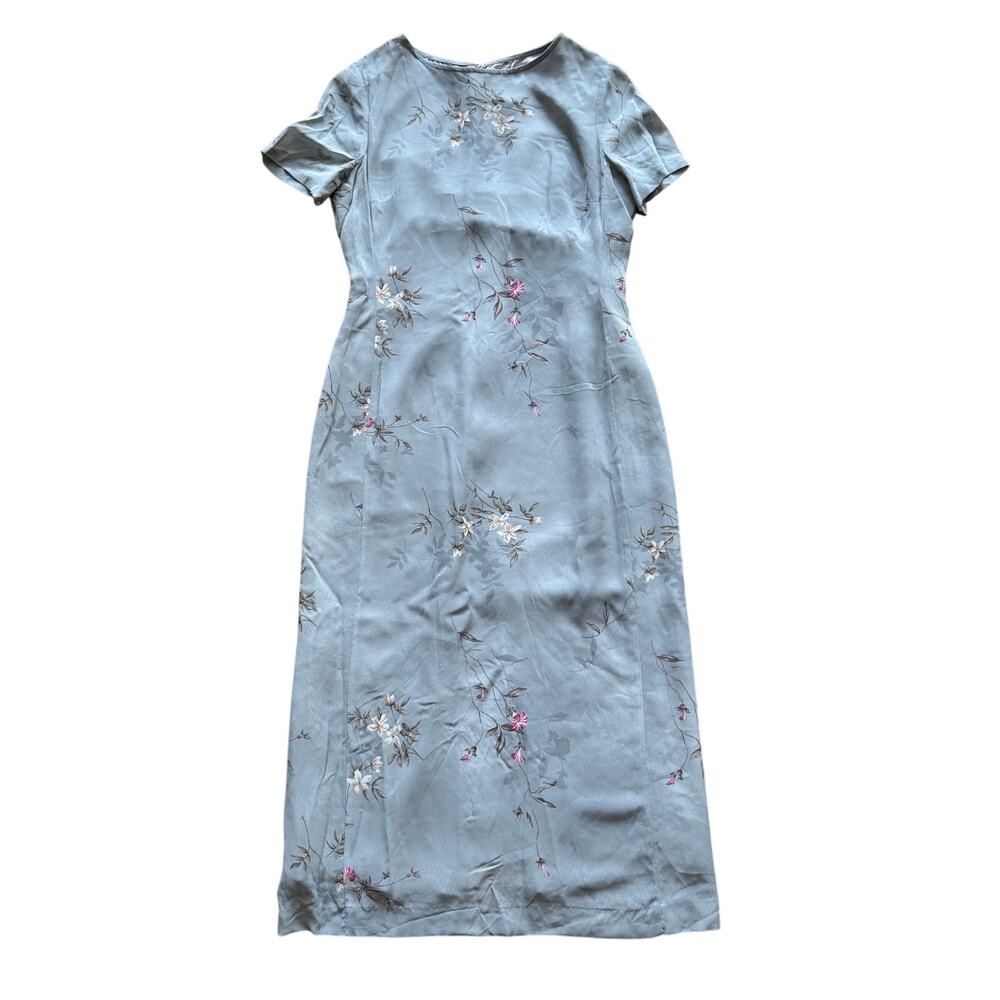 Vintage 90's Petite Sophisticate Rayon Maxi Gray Floral Sheath Dress NWT Size 4
